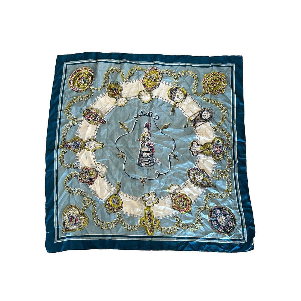 Vintage HandRolled Womens Blue White 100 Silk ScarfWraps